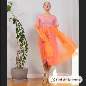 Pink and Orange Tulle Overlay Dress